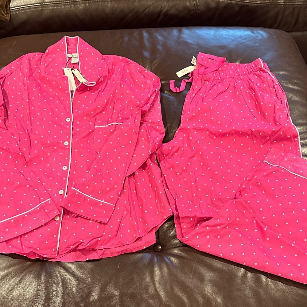 Victoria's Secret Pajama Set in Bright Pink with White Dots